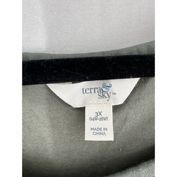 Terra Sky Dress Womens 3X Green Maxi Eyelet Pockets Boho Cottagecore Tiered - Picture 2 of 9